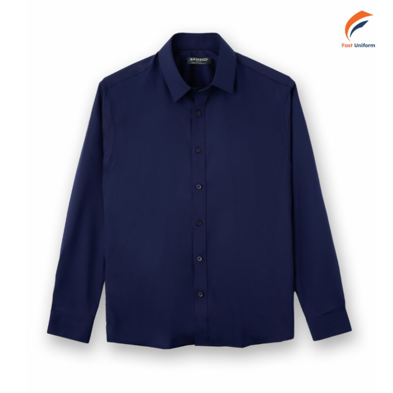 Áo sơ mi công sở xanh navy thiết kế tinh tế, màu sắc hài hòa tạo nên tổng thể thành lịch