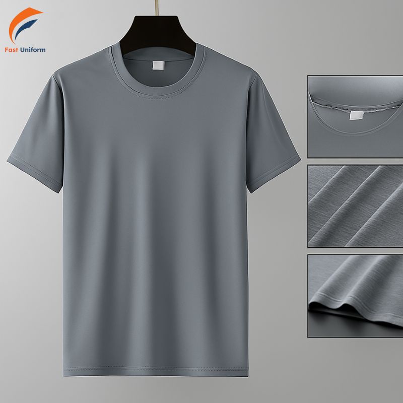 Fast Uniform may áo thun đồng phục cổ tròn màu xám nhạt cao cấp, tinh tế