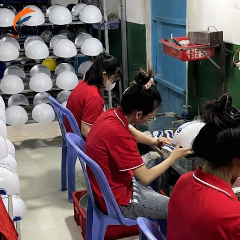 Quy trình may nón bảo hộ lao động màu trắng