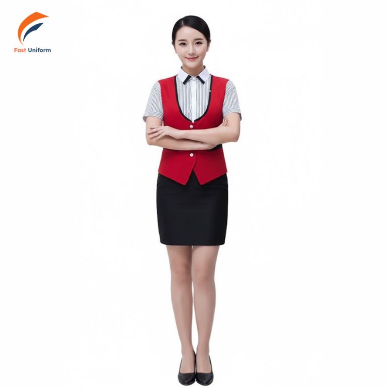Đồng phục sơ mi sọc gile đỏ Fast Uniform chuẩn dáng, bền đẹp, tôn phong cách chuyên nghiệp