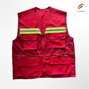 Áo gile bảo hộ lao động đỏ nổi bật, đa ứng dụng
