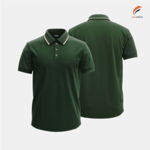 Áo polo đồng phục xanh lá đậm viền trắng tinh tế, thanh lịch