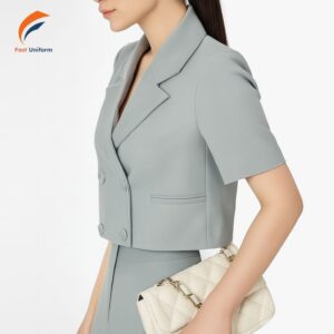 Chất liệu vải cao cấp may đồng phục vest nữ xanh xám nhạt
