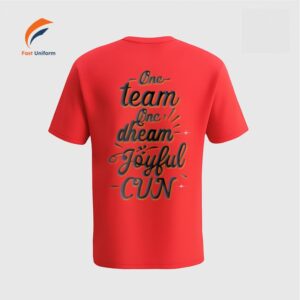Chi phí may áo thun đồng phục cổ tròn đỏ in họa tiết dao động tùy theo chất liệu, số lượng đơn hàng và các phụ kiện in/ thêu đi kèm