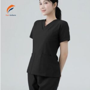 Chi phí sản xuất bộ đồng phục Scrubs cổ V màu đen linh hoạt theo các yêu cầu đặt hàng