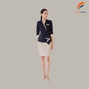Chi phí may may đồng phục lễ tân nữ đen phối kem vạt xéo phụ thuộc vào nhiều yếu tố tác động