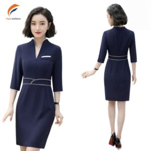 Chi phí may đồng phục lễ tân nữ xanh than cổ V không cố định, thay đổi tùy theo nhiều yếu tố