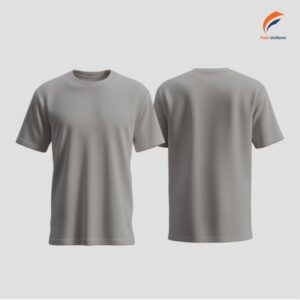 Áo thun đồng phục cổ tròn màu xám nhạt kiểu dáng tối giản, phần cổ bo tròn