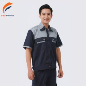 Mẫu đồng phục bảo hộ xanh than phong cách hiện đại, kết hợp giữa hai gam màu trầm