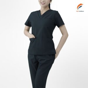 Bộ đồng phục Scrubs cổ V màu đen gọn gàng, thanh lịch