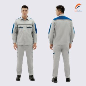 Đồng phục bảo hộ màu ghi sáng phối xanh