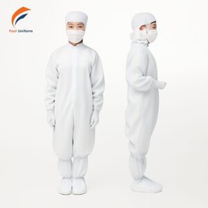 Đồng phục phòng sạch liền thân trắng được thiết kế đảm bảo môi trường làm việc luôn đạt chuẩn sạch
