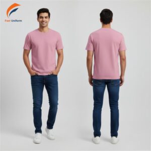 Fast Uniform may áo thun đồng phục cổ tròn màu hồng chất lượng cao, giá tốt