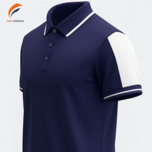 Áo polo đồng phục xanh navy phối trắng gắn liền với sự tin cậy, trách nhiệm và tính chuyên nghiệp cao