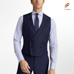 Mẫu gile công sở xanh đen hai hàng khuy mang phong cách cổ điển kết hợp hiện đại, lịch lãm và trang trọng