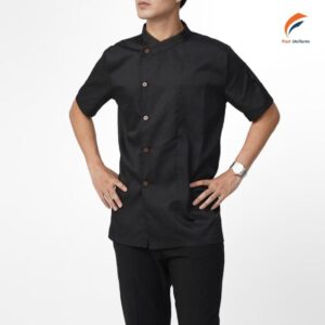Áo đồng phục bếp đen tay ngắn hiện đại, năng động