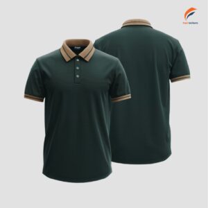 Áo polo đồng phục xanh rêu phối màu nâu được may từ chất liệu cao cấp, tính ứng dụng cao