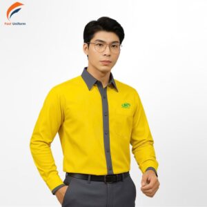 Áo sơ mi công sở vàng phối xám kết hợp giữa phong cách và chuyên nghiệp