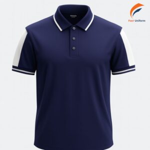 Mẫu áo polo đồng phục xanh navy phối trắng này có tính ứng dụng cao, phù hợp với nhiều ngành nghề