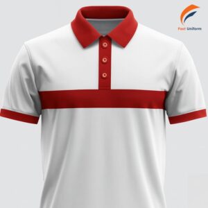 Áo Polo đồng phục trắng phối đỏ tượng trưng cho sức mạnh, năng lượng, sự nhiệt huyết