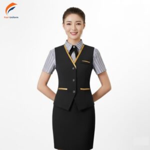 Chất vải may đồng phục lễ tân gile sơ mi kẻ sọc