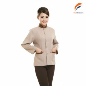 Chất vải may đồng phục tổ phòng nâu phối be