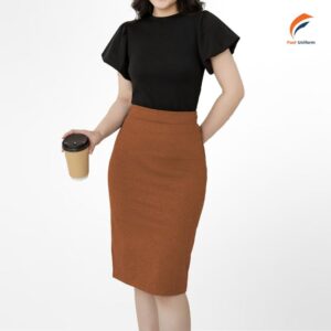 Chân váy nâu cam tôn dáng chuẩn, vải bền đẹp và dễ phối đồ