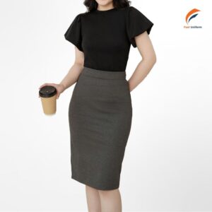 Chân váy bút chì xám đậm thanh lịch, chuẩn mực và tôn dáng