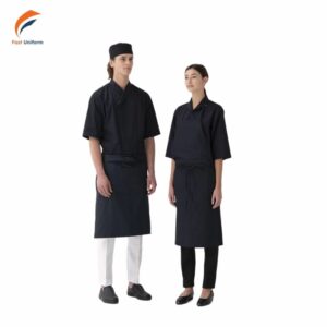 Fast Uniform may áo bếp đồng phục cúc đen cổ xéo chất lượng cao, chi phí tối ưu