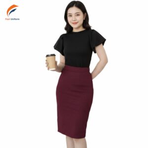 Fast Uniform - Xưởng may chân váy công sở bút chì đỏ mận hiện đại