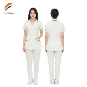 Fast Uniform may đồng phục y tế tay ngắn trắng viền xanh lá từ chất liệu cao cấp, giá hợp lý, giao nhanh, hậu mãi tốt