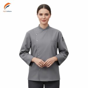 May áo bếp xám vạt chéo cần chọn vải bền, form chuẩn và đơn vị may uy tín, chuyên nghiệp