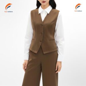Đồng phục gile nâu sang trọng, bền đẹp, tôn dáng, tạo hình ảnh chuyên nghiệp