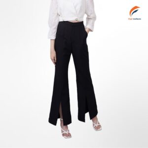 Quần tây nữ đen xẻ gấu dáng suông, cạp cao tôn dáng, chất vải co giãn bền đẹp và hiện đại