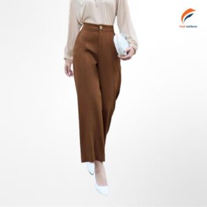 Quần tây công sở nữ ống suông màu nâu cạp cao, ly giữa thanh lịch, tôn dáng công sở