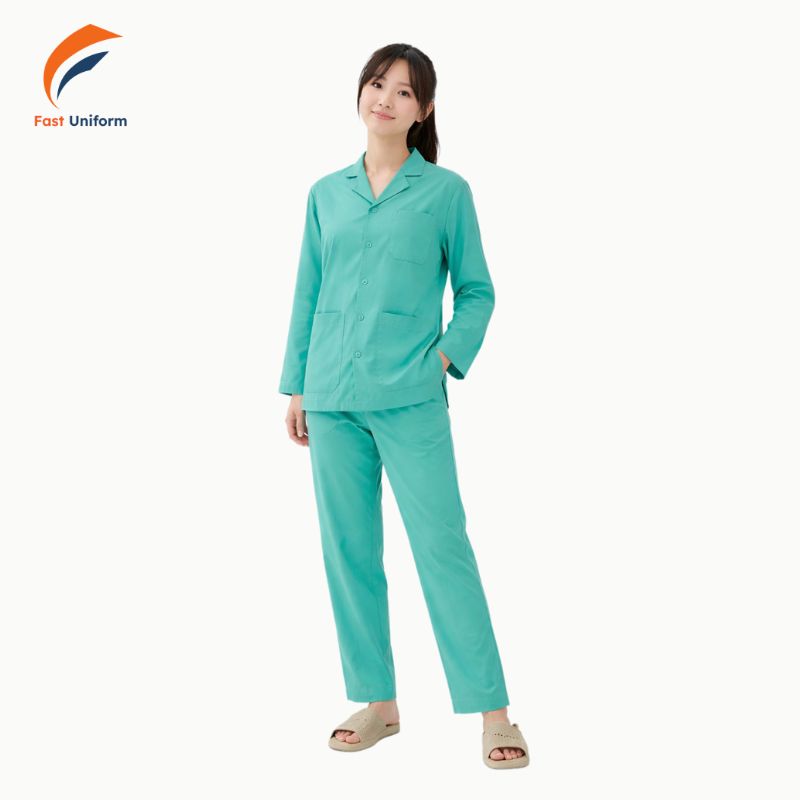 Đồng phục bệnh nhân xanh lá may từ cotton, kate Ford, kaki thun chất lượng cao