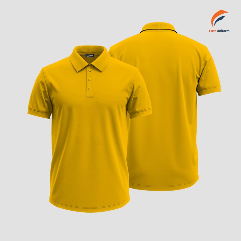 Mẫu áo polo đồng phục vàng trơn mang đến vẻ ngoài đầy năng lượng, chuyên nghiệp và cực kỳ nổi bật