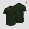 Áo polo đồng phục xanh rêu tối phối line trắng, form chuẩn, cổ bẻ chắc, vải thoáng mát
