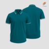 Áo polo xanh teal phối trắng hiện đại, thoáng mát, tôn dáng, chuẩn đồng phục