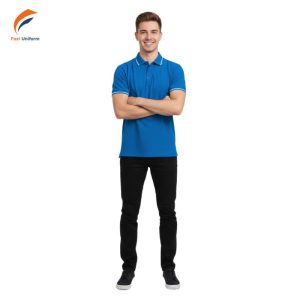Fast Uniform cung cấp giải pháp may áo polo đồng phục xanh dương phối trắng toàn diện