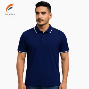 Fast Uniform - Xưởng may áo polo đồng phục xanh than phối trắng uy tín, nhanh chóng