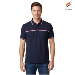 Khi may Quy trình kiểm soát chất lượng khi may mẫu áo polo đồng phục đen viền xanh đỏ trắng tại Fast Uniform cần chọn vải bền màu, phối màu hài hòa và chọn xưởng uy tín có kiểm định chất lượng