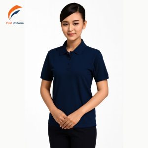 May áo polo xanh navy cần vải bền màu, form chuẩn và logo nổi bật