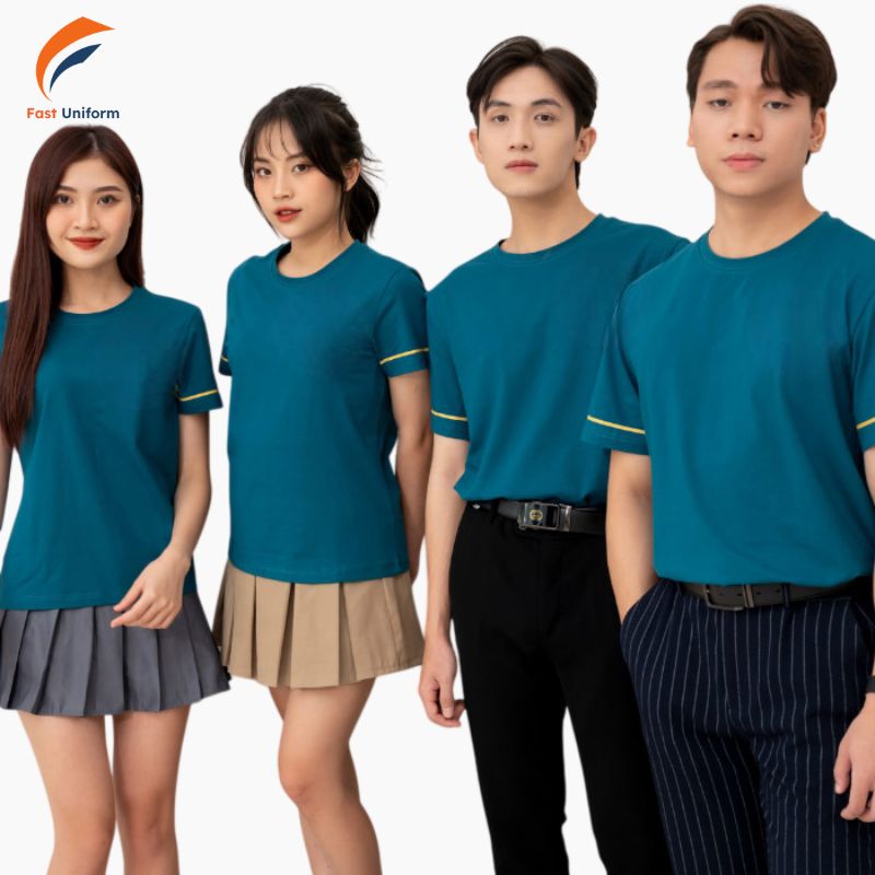Áo thun cổ tròn dễ phối váy, jeans, quần Âu, tạo phong cách trẻ trung, thanh lịch