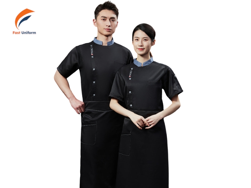 Áo bếp đồng phục đen mang vẻ ngoài hiện đại, sạch sẽ
