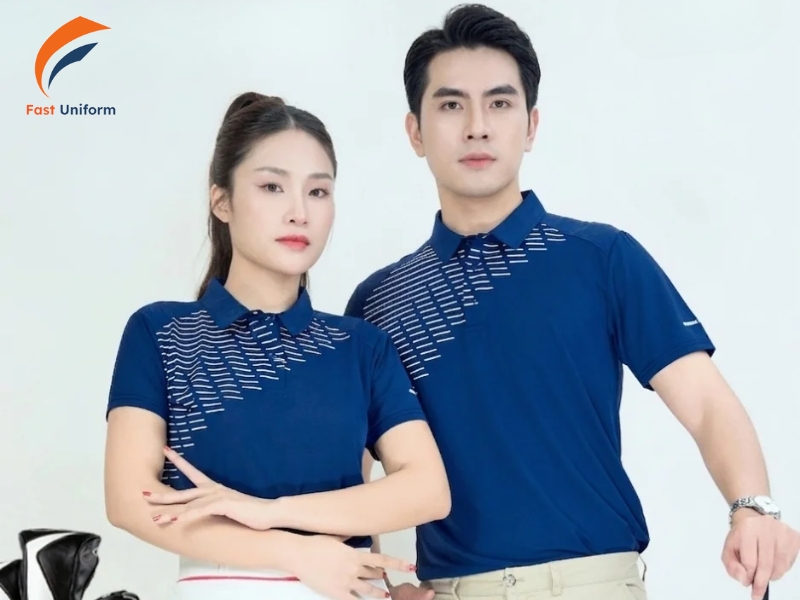 Áo đồng phục golf cao cấp màu xanh, tay ngắn 