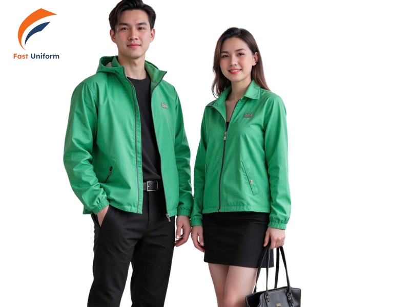 Đồng phục áo khoác gió màu xanh lá cây