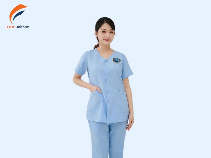 Đồng phục hộ lý bệnh viện cổ tròn