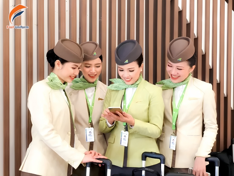 Đồng phục Bamboo Airways thanh lịch, hiện đại với sắc xanh lá đặc trưng, dễ nhận diện