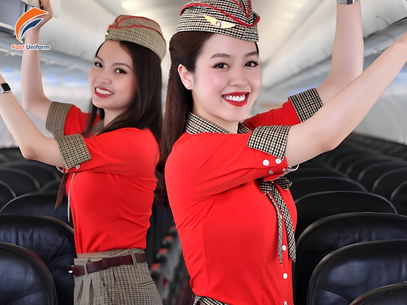 Đồng phục Vietjet Air nổi bật với sắc đỏ vàng trẻ trung, năng động và dễ nhận diện